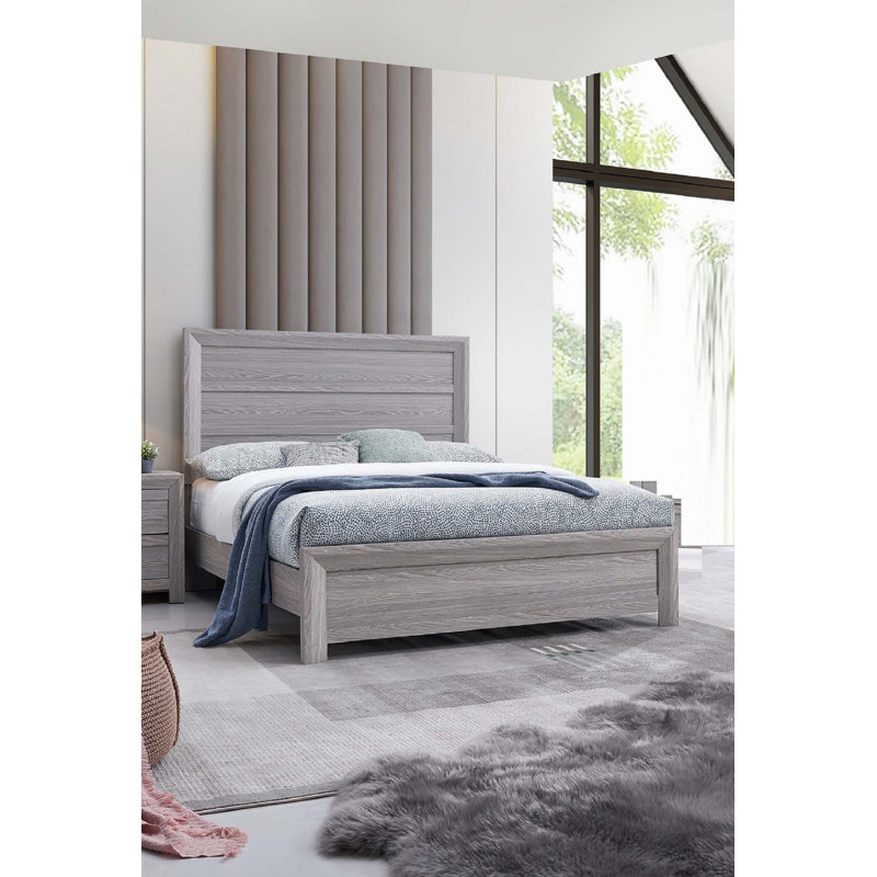 Lit plateforme en bois, Gris, Grand