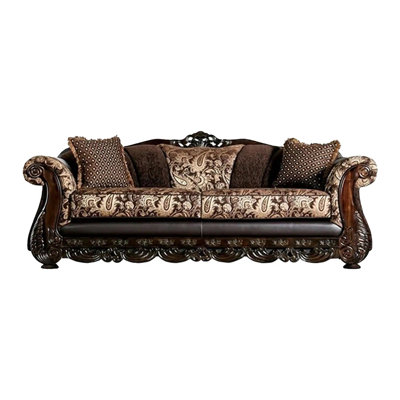 93.4" W Traditional Sofa, Brown/Gold