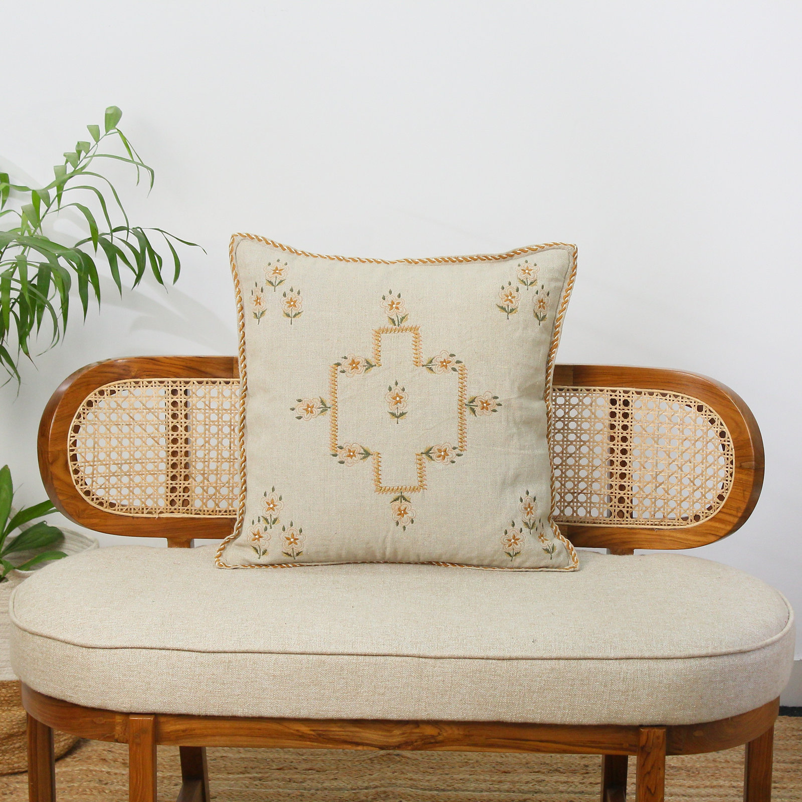 Floral Linen Throw Pillow