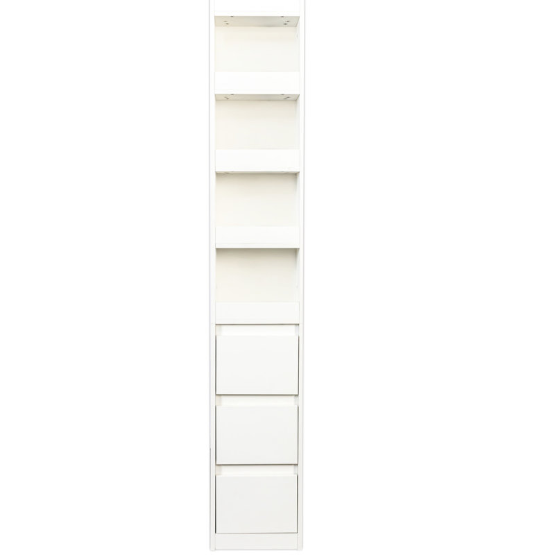 Vitrine blanche Caswell 72,95 "avec tablette à 4 niveaux, 3 tiroirs latéraux et petites tablettes pour le salon, Blanc