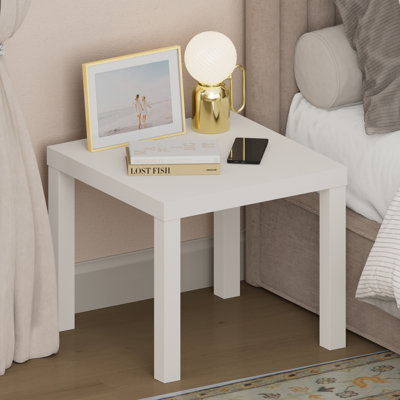 Table de chevet Furinno CLASSIC, table de chevet carrée avec plateau de table épais de 1,8 po, table d'appoint à 4 pieds à structure épaisse, table de bout, table de chevet, assemblage sans outils, pour chambre à coucher, placard, salon, blanc