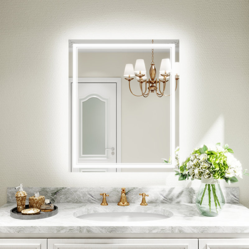 Aolaith Wall Mounted Rectangular Frameless Anti Fog LED Light Bathroom Mirror,Dimmable Vanity Mirror, 30" x 36"