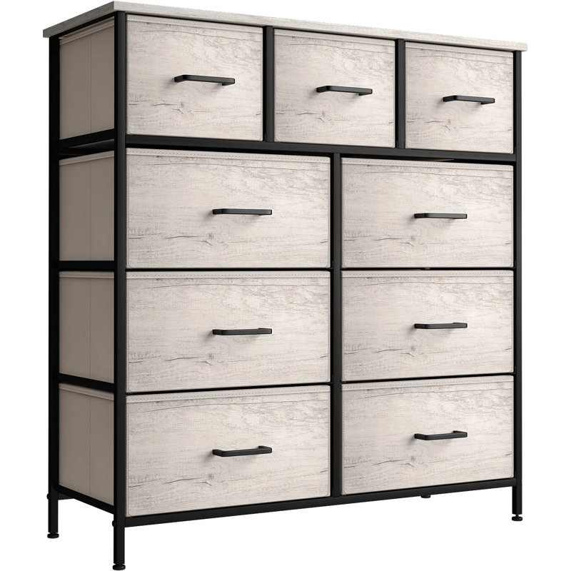 Sorbus 9 Drawers Dresser with Steel Frame and Wood Top in Rustic, Beige