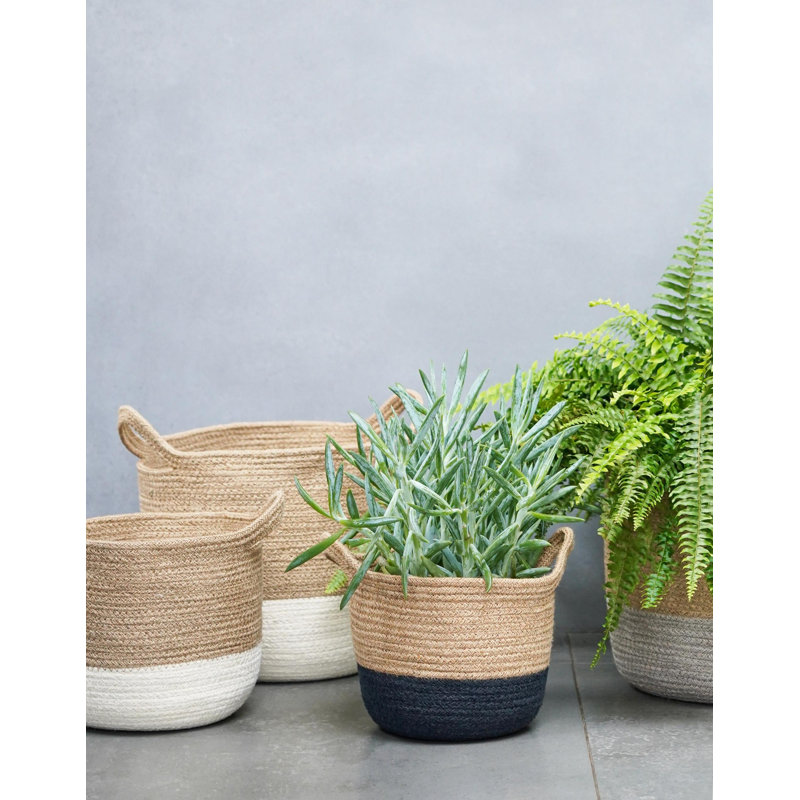 Geilo Natural Jute Indoor Lined Planter Basket, 20cm H x 23cm W x 23cm D, Navy