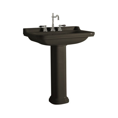Lavabo de salle de bain piédestal rectangulaire en céramique lustré noir avec trop-plein 30,7 po Waldorf