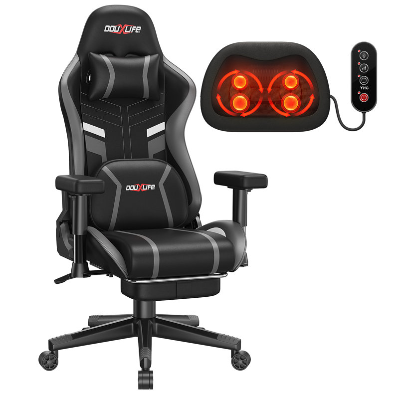 Gaming Chair with Heating and Kneading Massage, Ergonomic Office Chair, 175° Reclining Padded Adjustable 2D Armrests, High Back Computer Chair with Footrest, 400lbs Weight Capacity