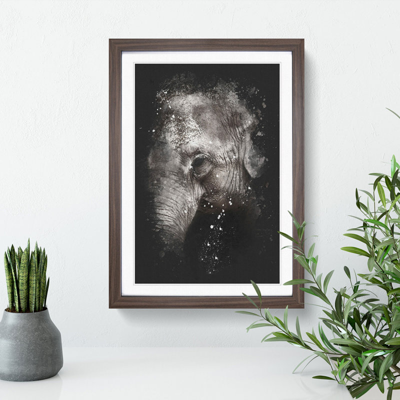 Elephant Vol.3 Paint Splash - Picture Frame Graphic Art, 90cm H x 65cm W x 2cm D, Walnut