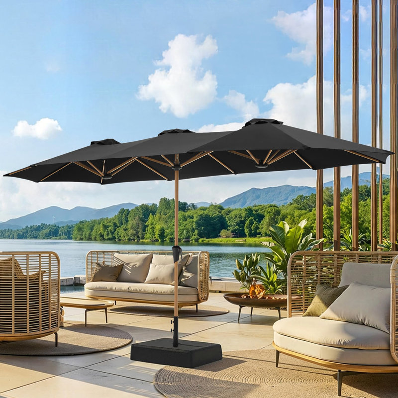Parasol de patio 13 pi avec base incluse, Noir