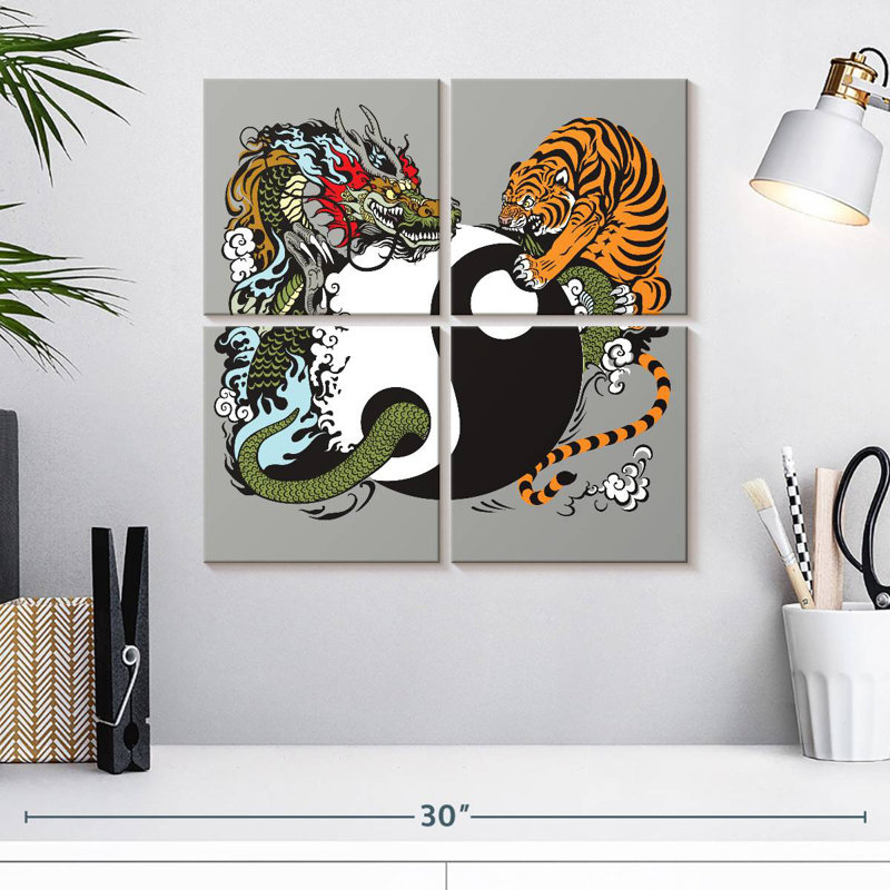 Dragon et tigre Yin Yang, H 18 po x l 18 po