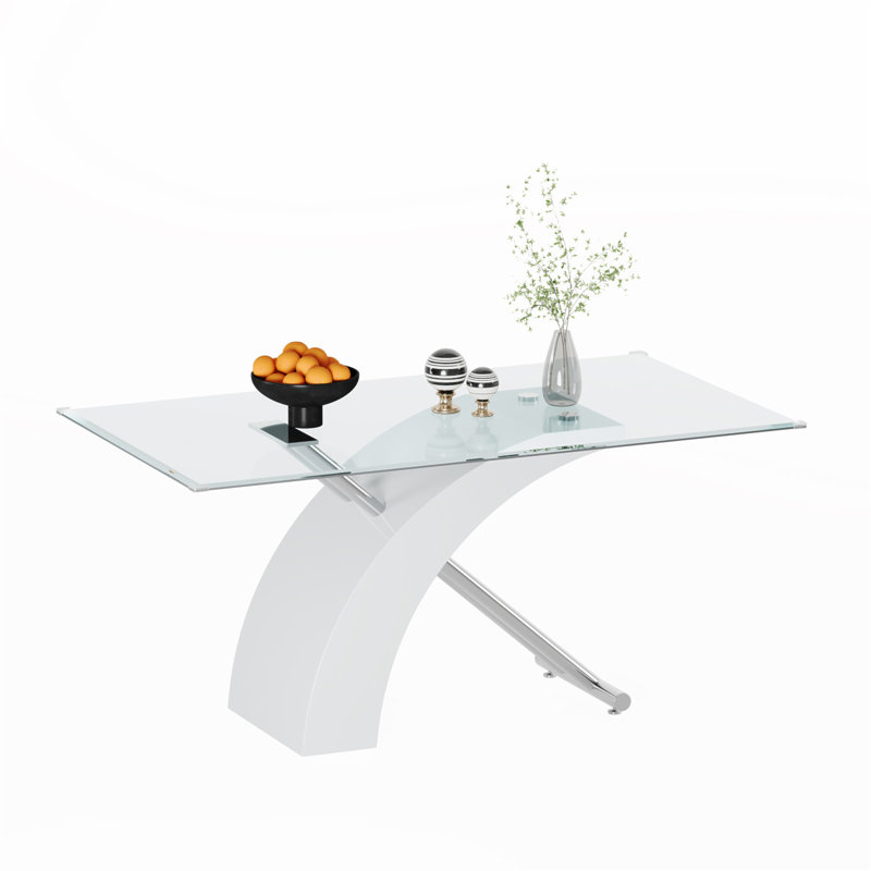 Table de salle à manger rectangulaire, H 29,9 po x L 63 po x l 35,4 po, Blanc / argenté