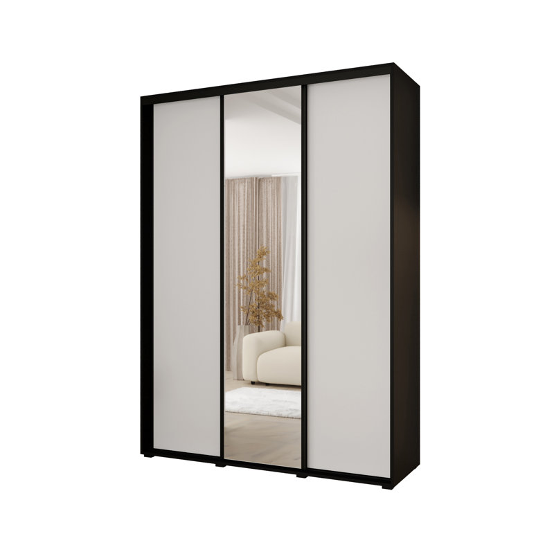 3 Door Manufactured Wood Wardrobe, White/Black, 235.2cm H x 180cm W x 60cm D
