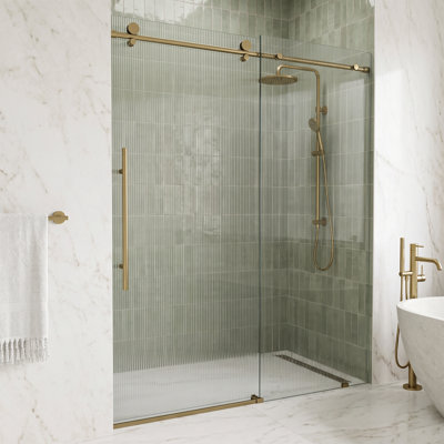 Porte de douche coulissante sans cadre avec verre cannelé 3/8 po Elan E 56 po x l 76 po
