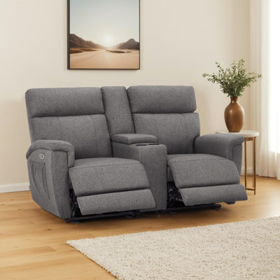 Canapé inclinable électrique 70,8 po avec console, vibration, double chauffage et appui-tête réglable, tissu