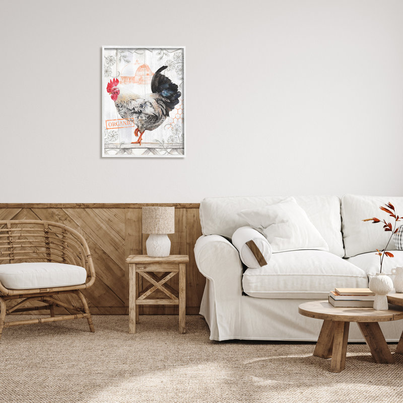 «Organic Pattern Rooster» par Levison Design Print, Giclée encadrée blanc bord de mer, H 30 po x l 24 po x P 1,5 po