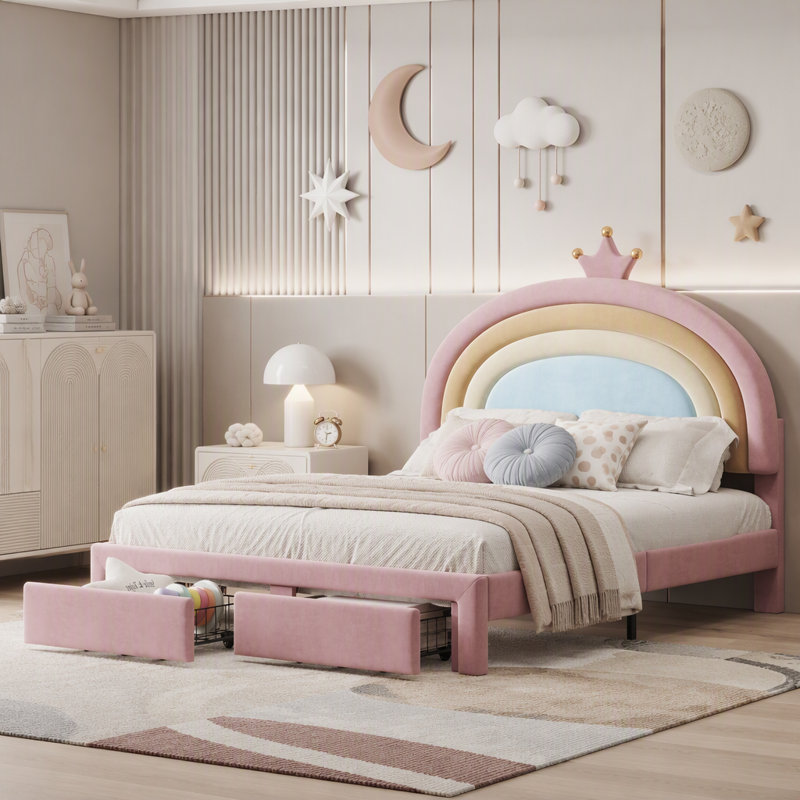Lit de rangement rembourré standard en bois, Complète