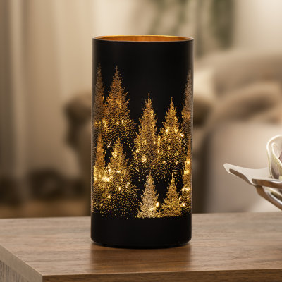  Okolona 8" Tall Portable Glass Hurricane Ambient Lamp (Tree Line)