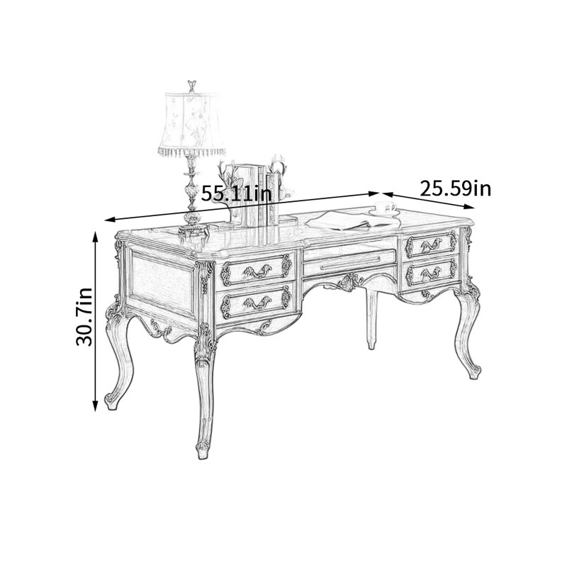 Bureau d'ordinateur brun foncé rétro, H 30,7 po x l 55,11 po x P 25,59 po