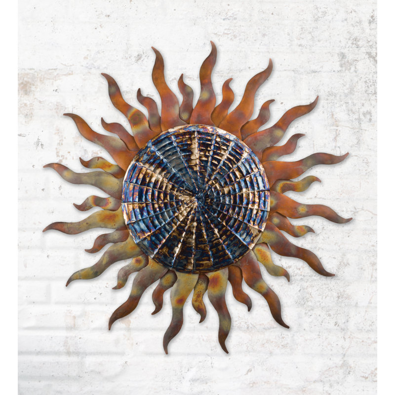 Mystique Sun 24" Copper and Blue Metal Wall Decor