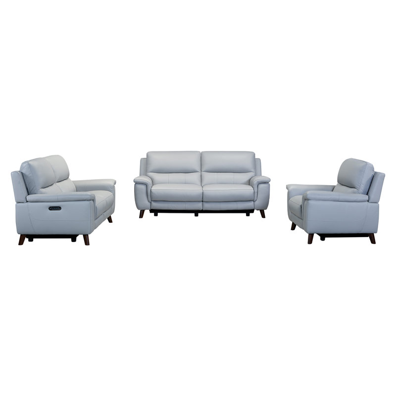 Ensemble de salon inclinable 3 pièces Junaya, Cuir véritable gris / similicuir