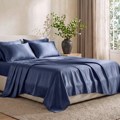 Ensemble de draps en lin luxueux Tencel Lyocell 100% LENZING Luxe, poche profonde de 15 po et refroidissement pour les dormeurs chauds, literie de luxe soyeuse, douce et respirante, draps bleu indigo 4 pièces
