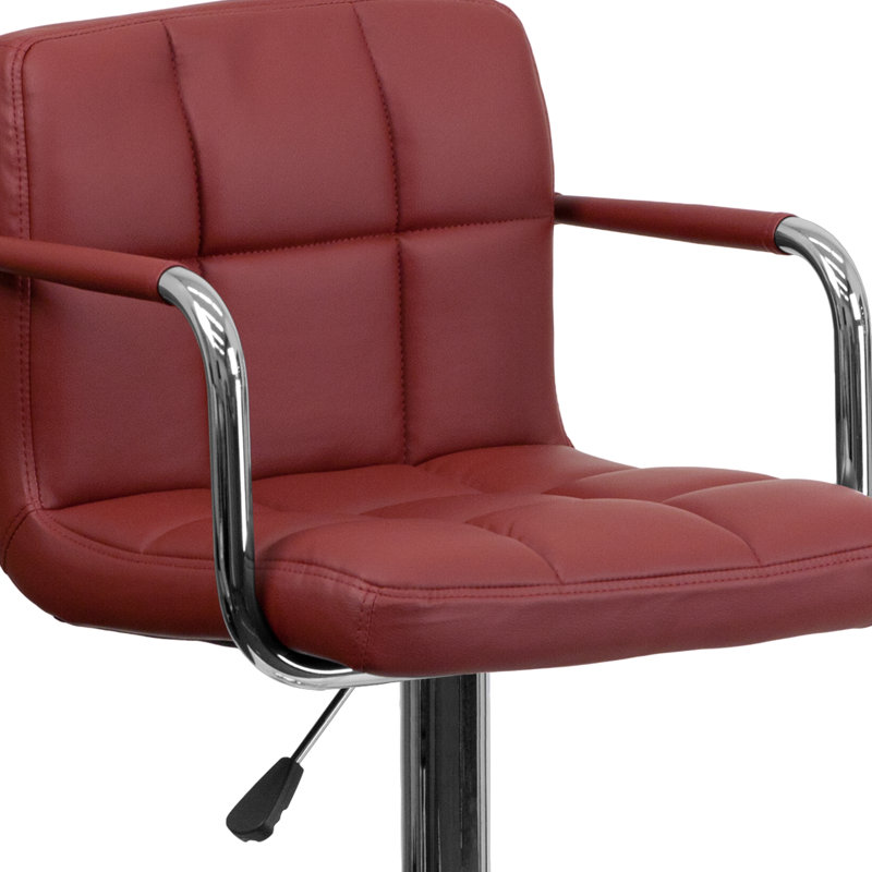Burgundy Adjustable Height Swivel Bar Stool with Chrome Base