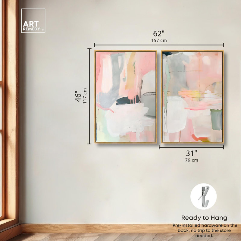 «Oasis Minimalist Room Art», ensemble de 2 impressions sur toile par , H 46 po x l 31 po, Doré