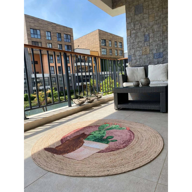 Tapis rond en coton avec envers antidérapant Mayleigh, Rond 3 pi 11 po x 3 pi 11 po