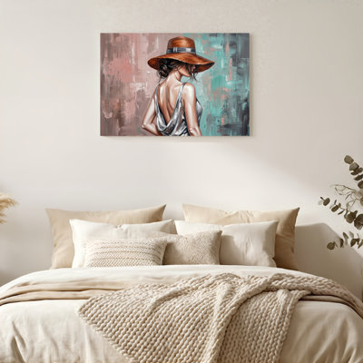 «Gallery Wrap», art mural sur toile pour le salon, la chambre à coucher, le bureau ou le vestibule - décoration murale décorative avec chapeau de femme
