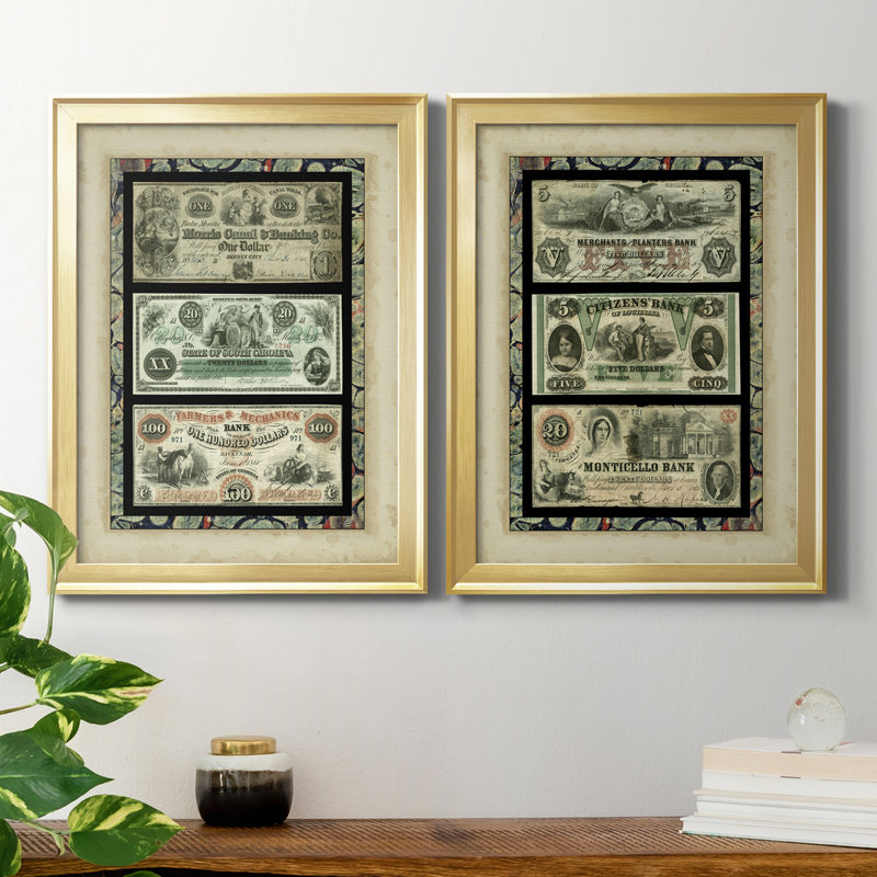 "Argent argent argent III", ensemble de 2 impressions sur toile encadrées, Cadre doré, H 42,5 po x l 30,5 po x P 1,25 po