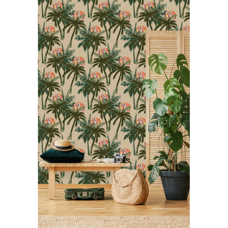 Panneau de papier peint Ivalina Parrots on Palms, L 2,08 pi x L 18,75 pi