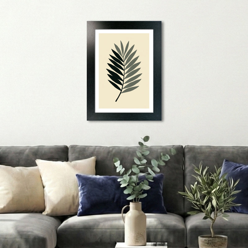 Nordic Fern Frond Wall Art Home Decor: Giclee Art Print of Minimal Scandinavian Botanical Stamp-Style Graphic in Sage & Forest Green 1 Piece Wall Art