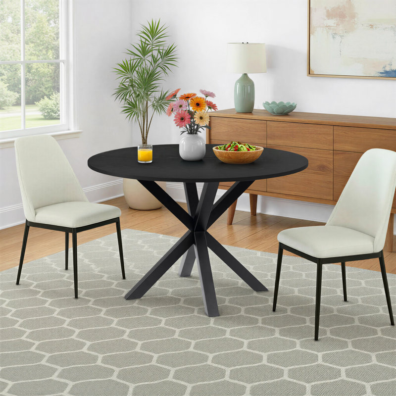 Pinellas 39.4" W Round Cross Base Dining Table, Black
