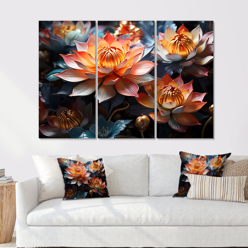 «Elegance In Lotus Blooms I», ensemble d'art mural sur toile de lotus, H 28 po x l 36 po x P 1 po