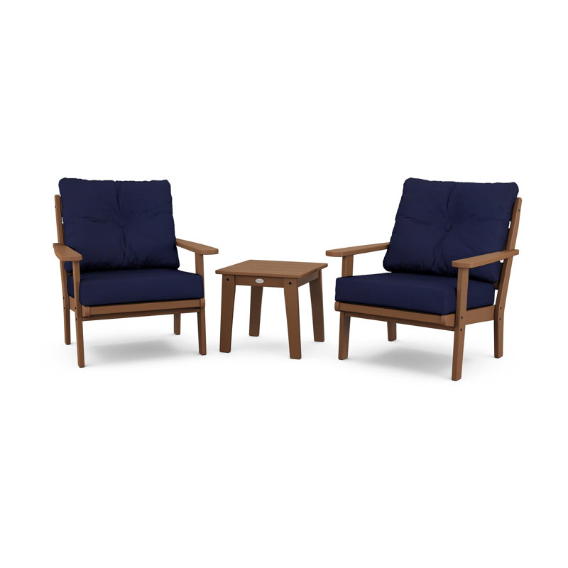 Lakeside 3-Piece Deep Seating Chair Set, Teak, Navy