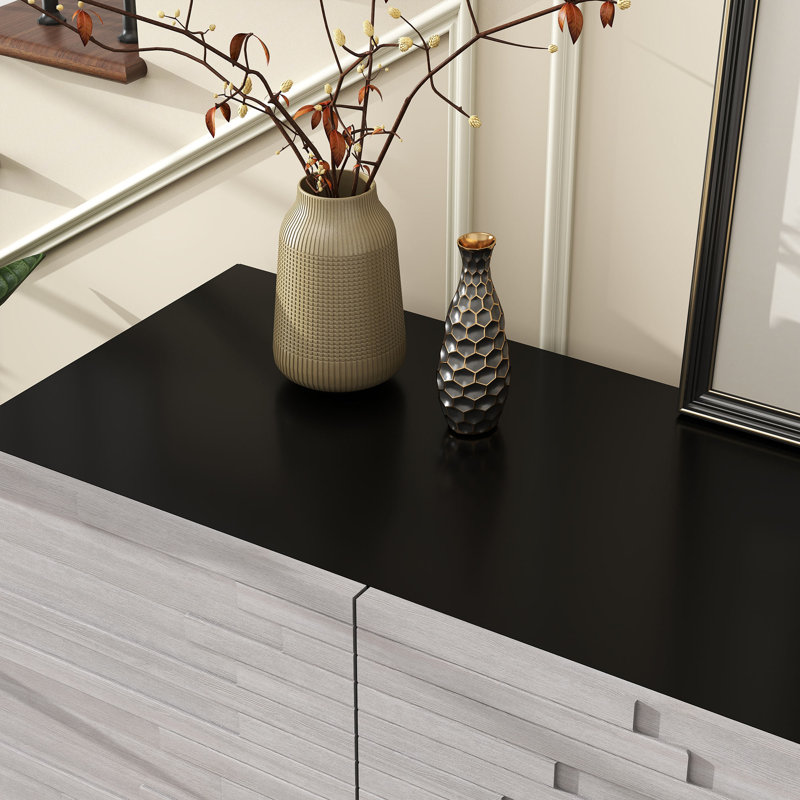 63'' Wide Sideboard with Fluted Doors, Adjustable Shelves, Gray/Black