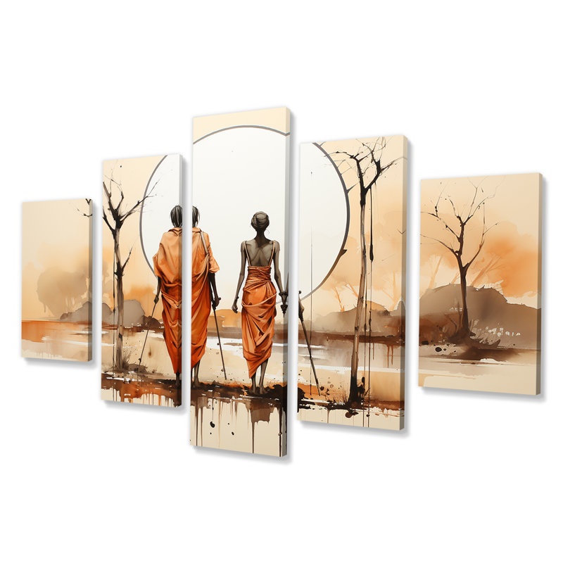 «Bushmen africain du Kalahari II», ensemble d'art mural tribal africain multi-panneaux