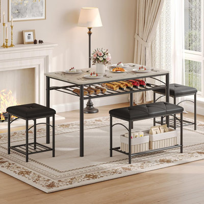Ensemble de 4 tables de salle à manger avec 1 banc et 2 tabourets
