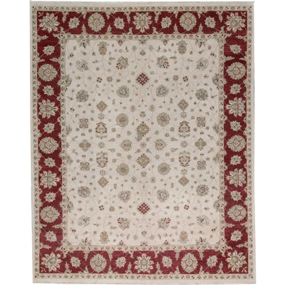 Tapis ivoire et rouge noué à la main de haute qualité
