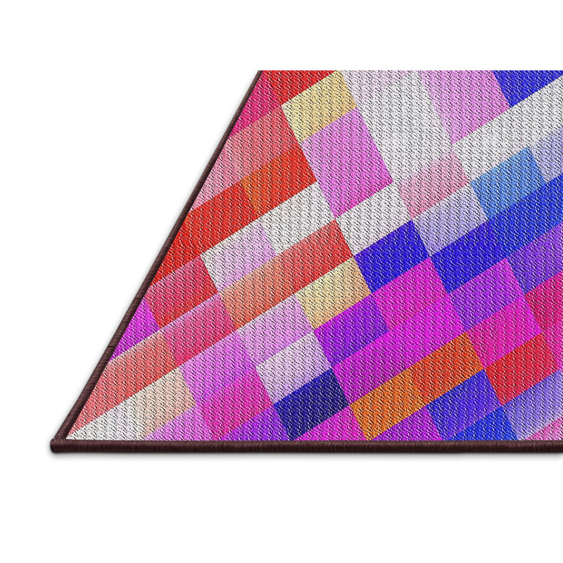 Tapis rose/bleu/rouge à motifs, Rectangle 5 pi x 7 pi