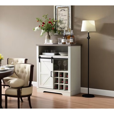 Armoire avec porte de grange coulissante et tablette à vin, imperméable et stable pour le balcon, l 23,5 po x l 12 po x H 32 po rangement rustique - atelier modèle,