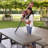 Rectangular Metal Folding Outdoor Picnic Table With Umbrella Hole , 72'' in. W 30'' in. D