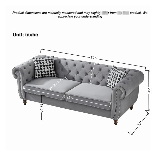 Latitude Run® 3+2 Seater Velvet Grey Couch With Rolled Arms And ...