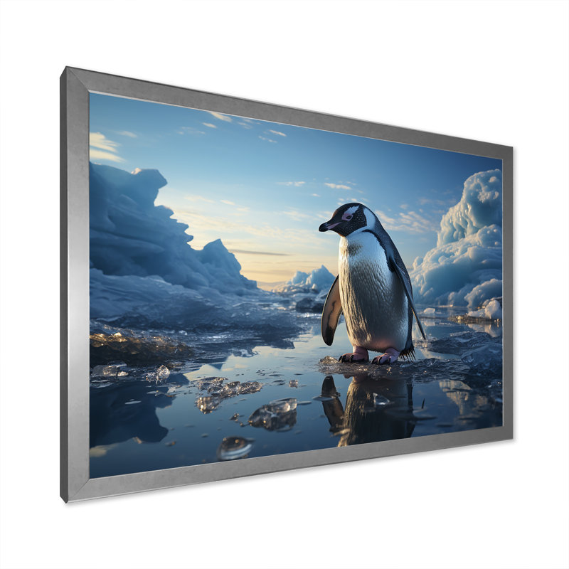«Penguin Elegance In Snow I», reproduction d'art sur toile, Cadre photo argenté, H 30 po x l 40 po x P 1,5 po