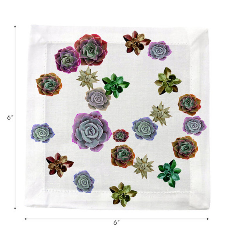 Succulents Floating Cotton Sateen Cocktail Napkins, Pastels