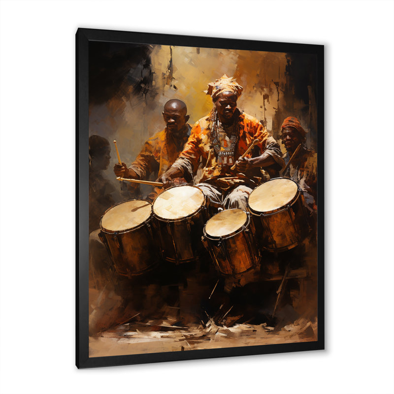Drame traditionnel africain II sur toile, Cadre simple noir, H 44 po x l 34 po x P 1,5 po