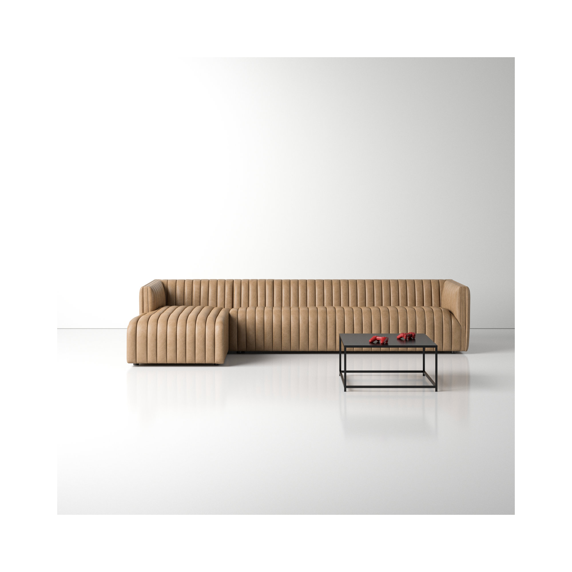 Brandt Upholstered Chaise L-Sectional, Palermo Drift Genuine Leather, Left Hand Facing, 26.5" H x 126" W x 64" D