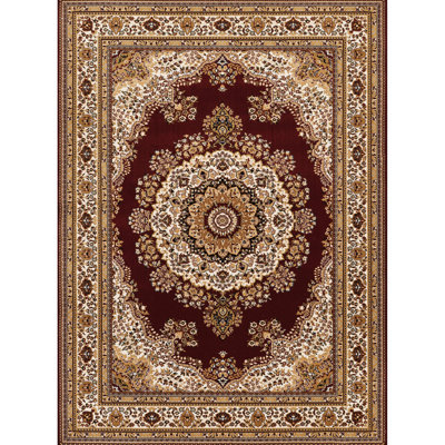 2 Ft. 7 In. X 9 10 Red Medallion Pattern Runner Area Rug, Machine-woven In Ornate Traditional Luxury Style, 100% Polypropylene Pile, Stain For High Traffic Areas Machine-made Rug With Design, Style