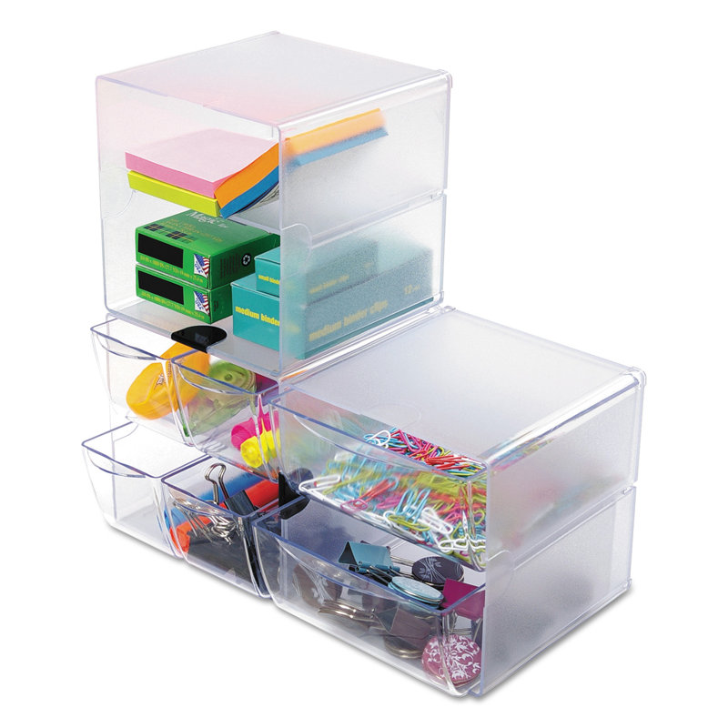Clear Polystyrene Stackable Desk Drawer Organizer with 2 Compartments