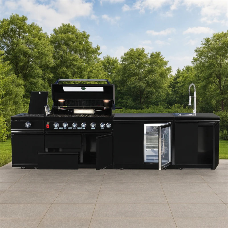 Îlot de cuisine extérieur en acier inoxydable à quatre brûleurs pour barbecue au gaz 46 pouces