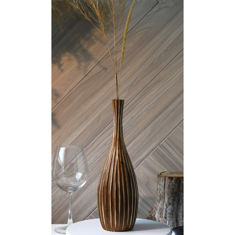  Grand vase en bois de manguier sculpté à la main avec rayures verticales